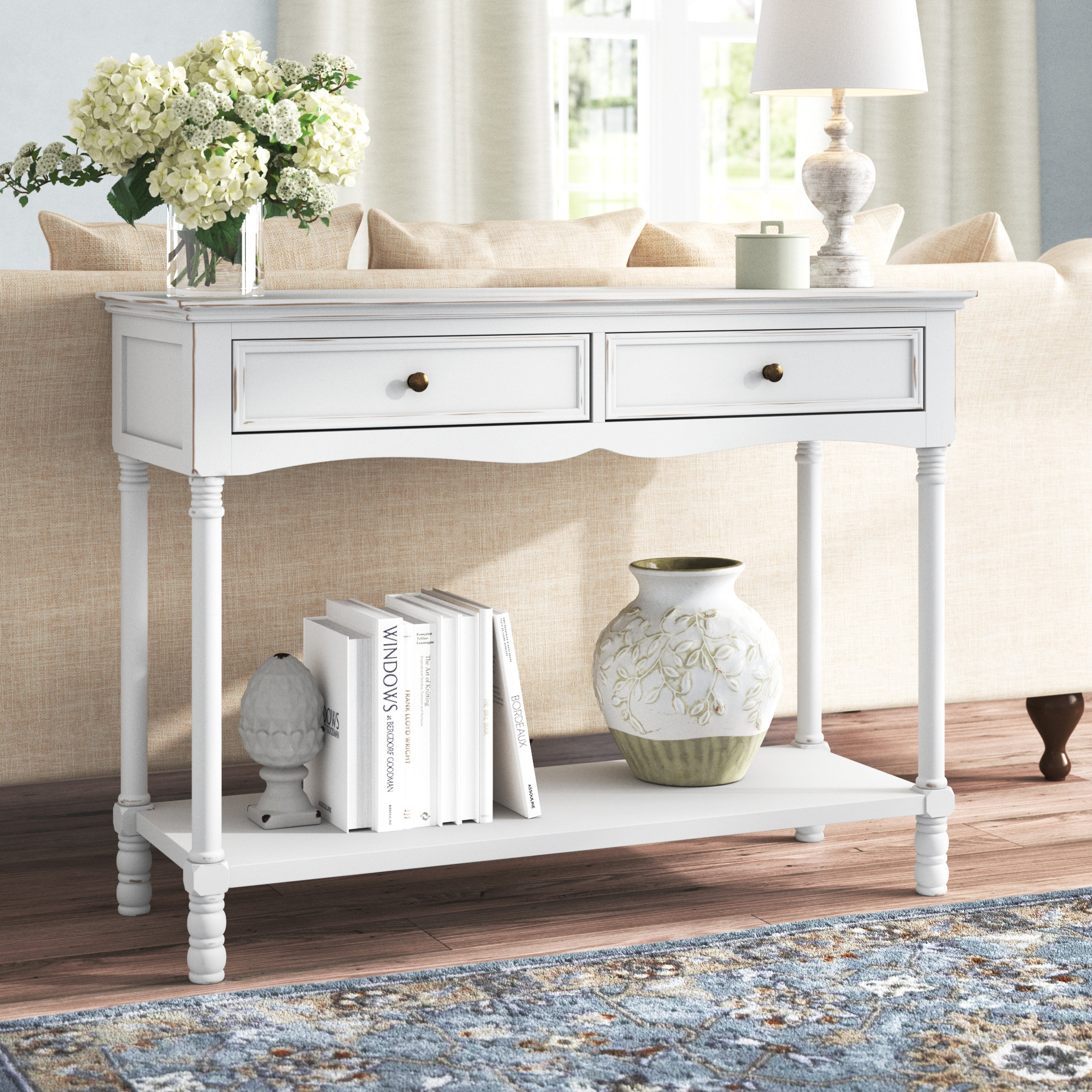 White console desk with drawers sales